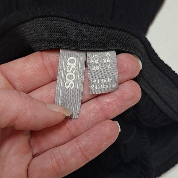 ASOS Shirred Bust Strapless Midi Stretch Knit A-Line Black Summer Beach Dress - Picture 5 of 5